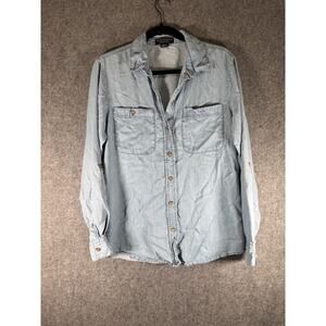 Social Standard by Sanctuary Blouse Women XS Blue‎ Chambray Button Front Western